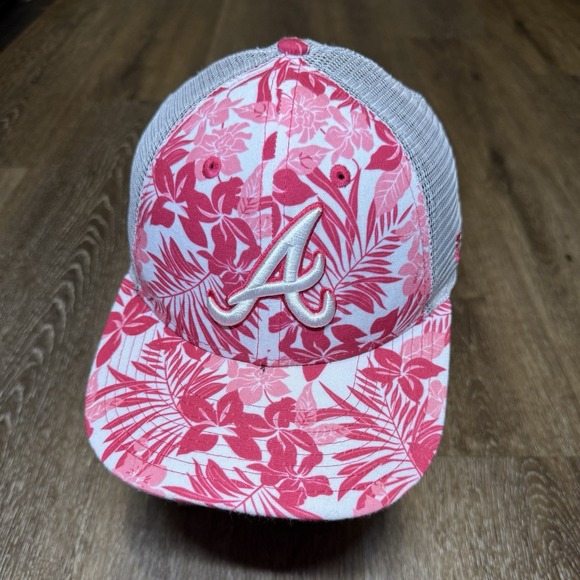 Atlanta Braves Snapback Hat Youth Women Golfer Trucker Hawaii Pink Luau Floral - Picture 1 of 8